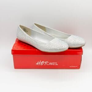 HOT CAKES Women's Silver Rhinestone Ballet Flats Sparkly Evening Dress Shoes 11